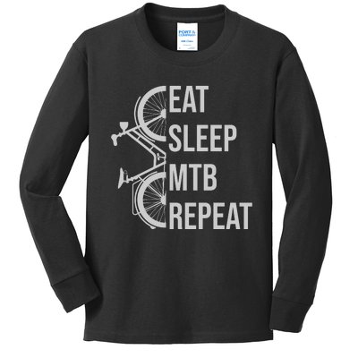 Funny Cycling Eat Sleep MTB Repeat Gift Kids Long Sleeve Shirt