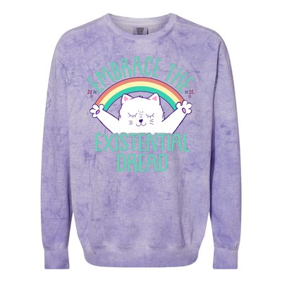 Funny Cat Embrace The Existential Dread Colorblast Crewneck Sweatshirt