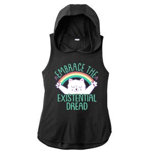 Funny Cat Embrace The Existential Dread Ladies PosiCharge Tri-Blend Wicking Draft Hoodie Tank