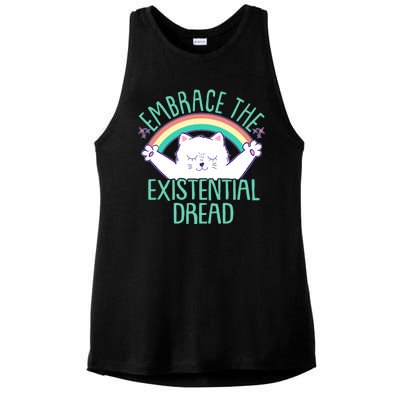 Funny Cat Embrace The Existential Dread Ladies PosiCharge Tri-Blend Wicking Tank