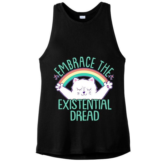 Funny Cat Embrace The Existential Dread Ladies PosiCharge Tri-Blend Wicking Tank