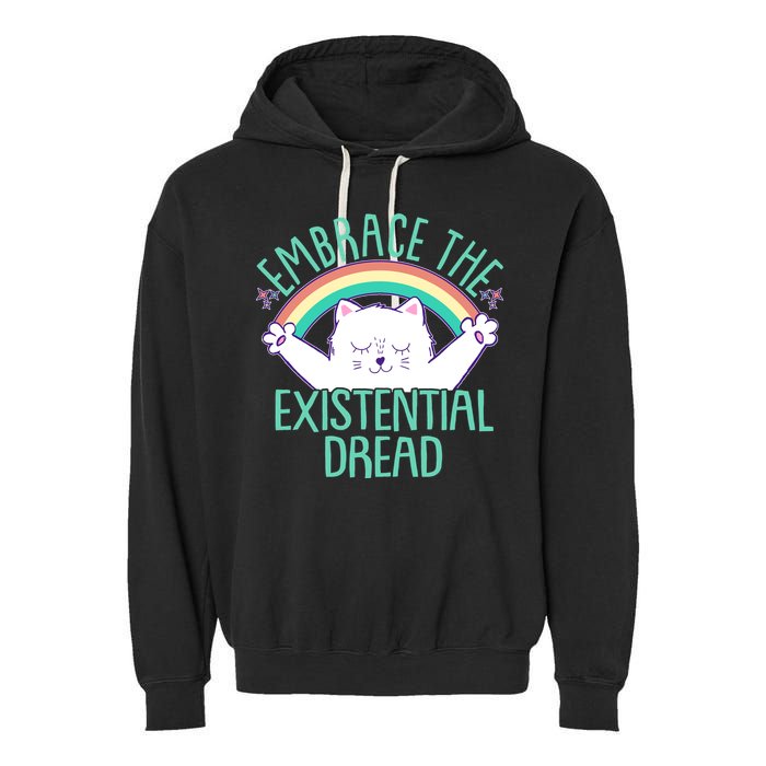 Funny Cat Embrace The Existential Dread Garment-Dyed Fleece Hoodie