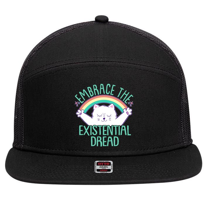 Funny Cat Embrace The Existential Dread 7 Panel Mesh Trucker Snapback Hat