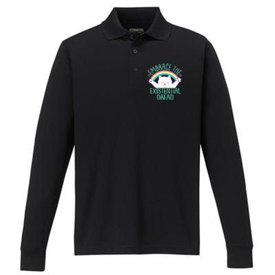 Funny Cat Embrace The Existential Dread Performance Long Sleeve Polo