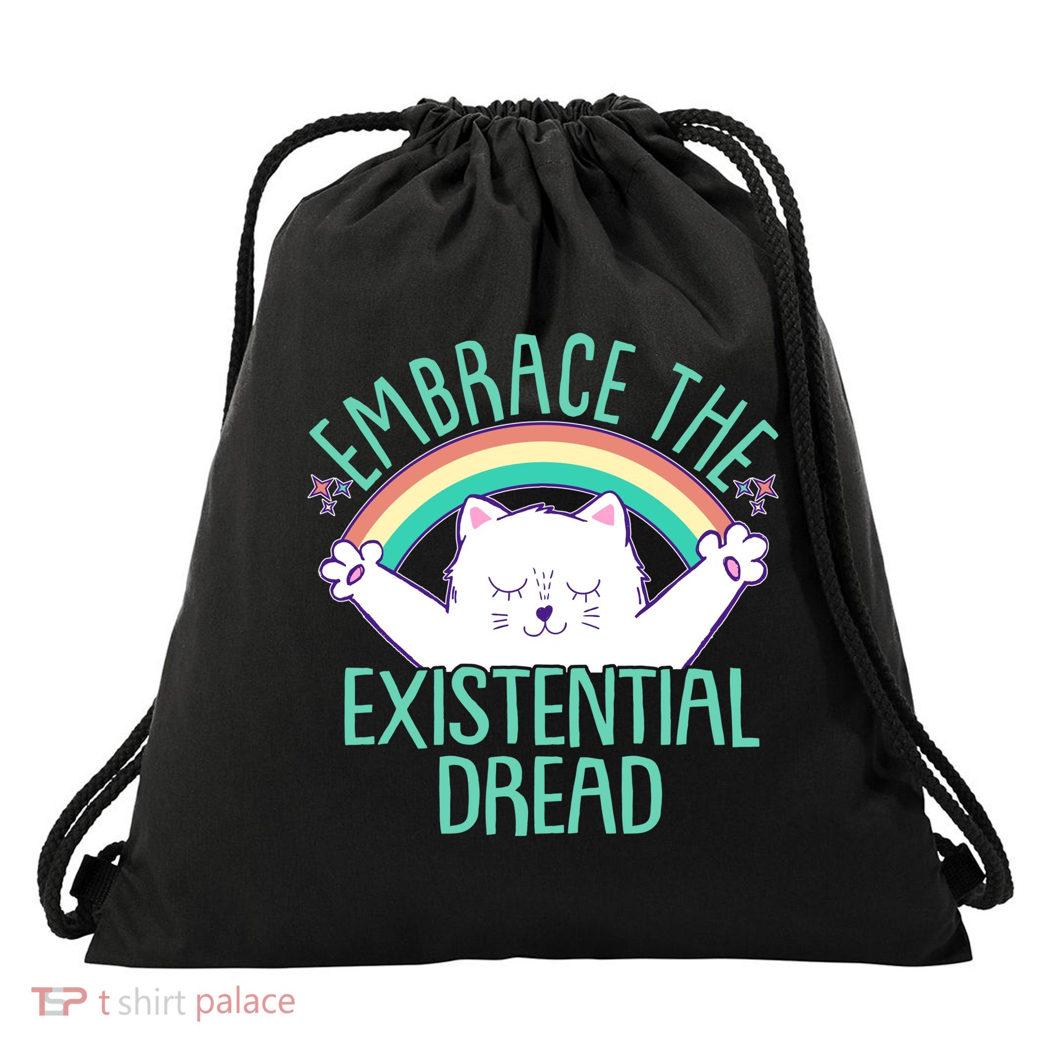 Funny Cat Embrace The Existential Dread Drawstring Bag