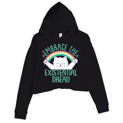 Funny Cat Embrace The Existential Dread Crop Fleece Hoodie