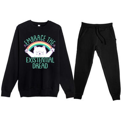 Funny Cat Embrace The Existential Dread Premium Crewneck Sweatsuit Set