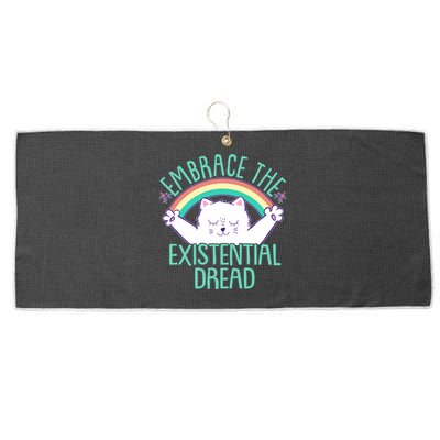 Funny Cat Embrace The Existential Dread Large Microfiber Waffle Golf Towel