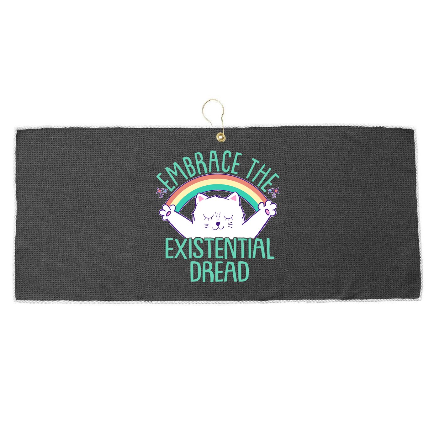 Funny Cat Embrace The Existential Dread Large Microfiber Waffle Golf Towel