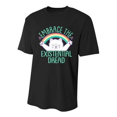 Funny Cat Embrace The Existential Dread Youth Performance Sprint T-Shirt