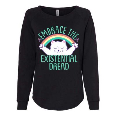 Funny Cat Embrace The Existential Dread Womens California Wash Sweatshirt