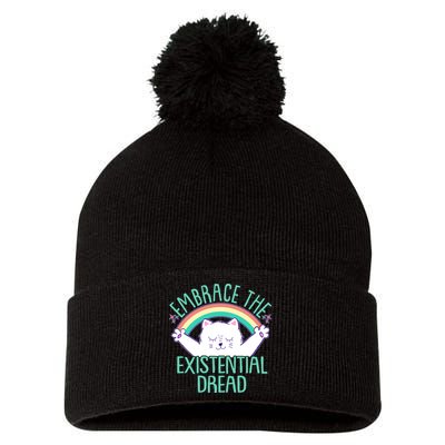 Funny Cat Embrace The Existential Dread Pom Pom 12in Knit Beanie
