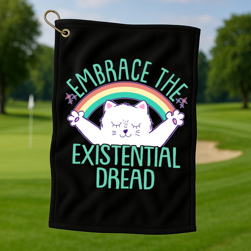 Funny Cat Embrace The Existential Dread Golf Towel