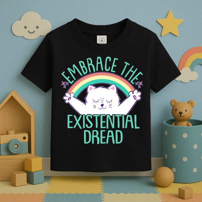 Funny Cat Embrace The Existential Dread Toddler T-Shirt