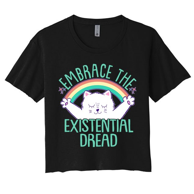 Funny Cat Embrace The Existential Dread Crop Top