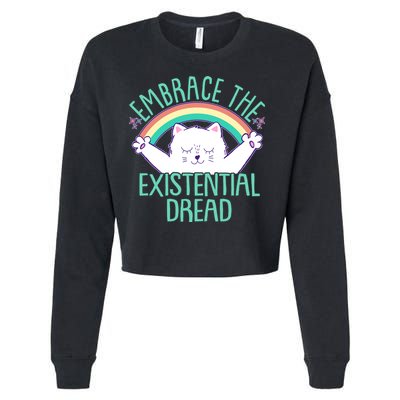 Funny Cat Embrace The Existential Dread Cropped Pullover Crew