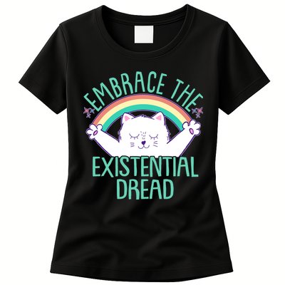 Funny Cat Embrace The Existential Dread Womens T-Shirt
