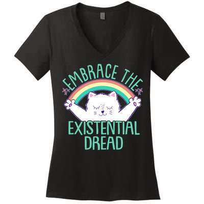 Funny Cat Embrace The Existential Dread Women's V-Neck T-Shirt
