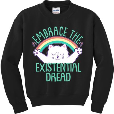 Funny Cat Embrace The Existential Dread Kids Sweatshirt