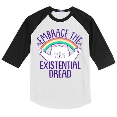 Funny Cat Embrace The Existential Dread Kids Colorblock Raglan Jersey