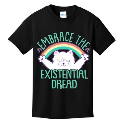 Funny Cat Embrace The Existential Dread Kids T-Shirt