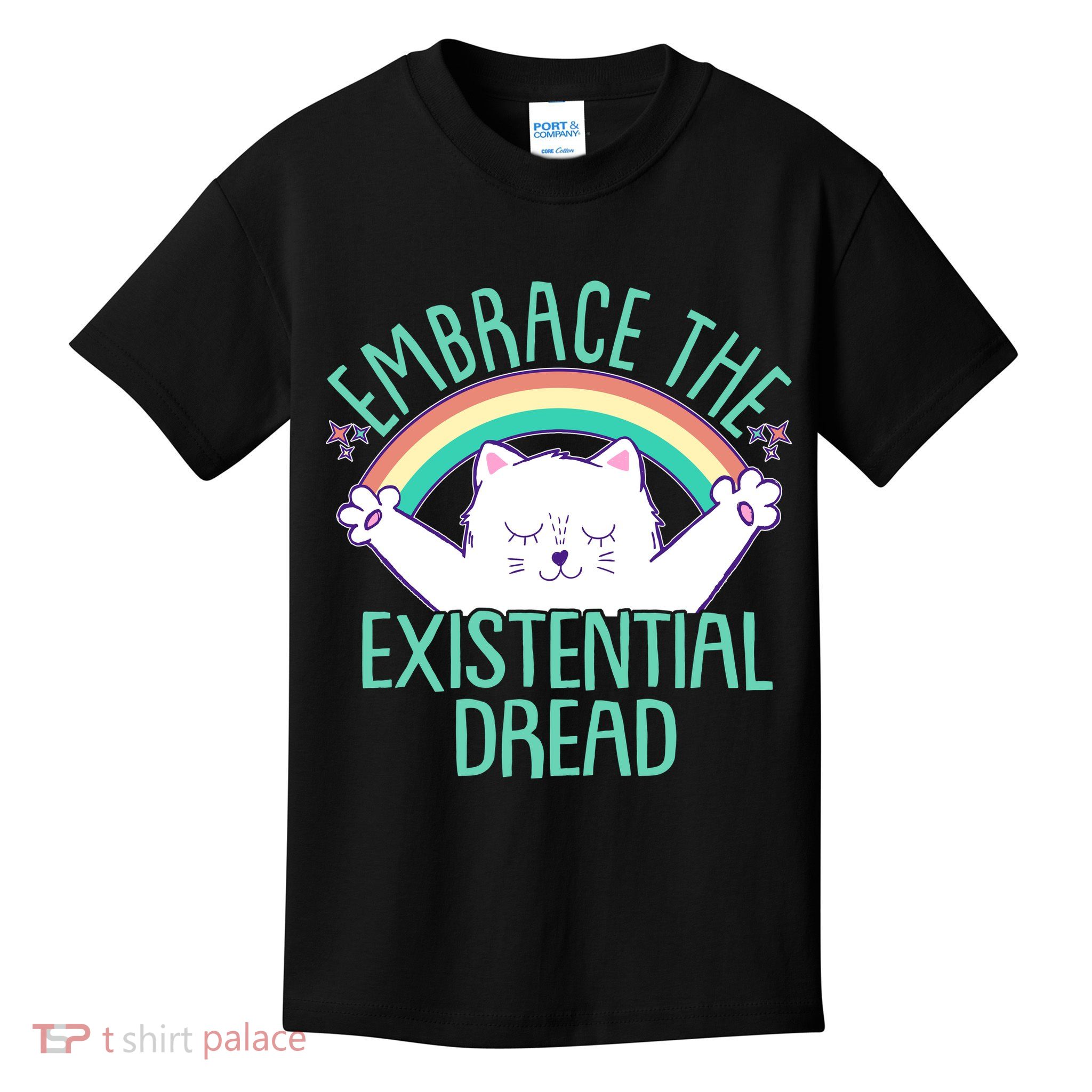 Funny Cat Embrace The Existential Dread Kids T-Shirt