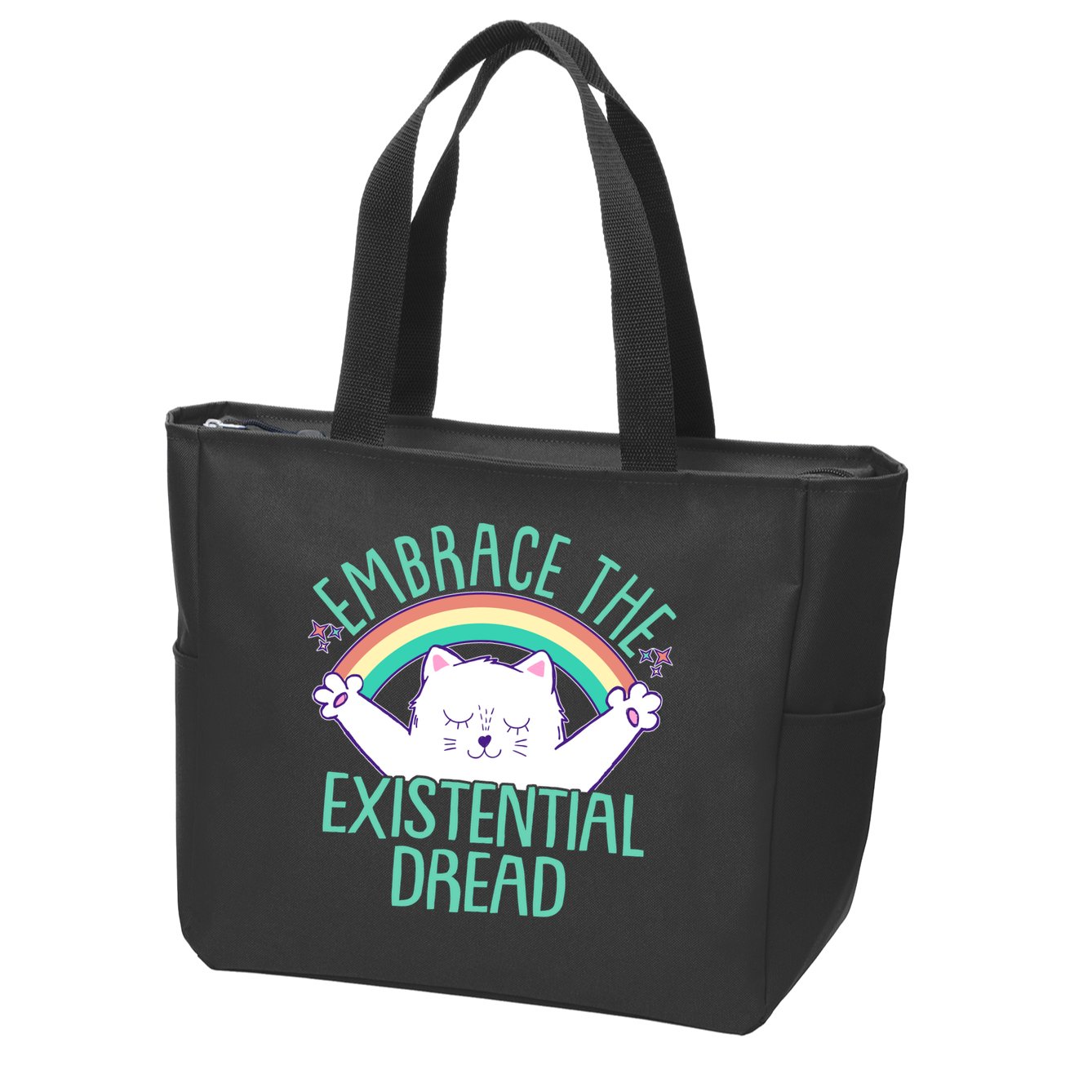 Funny Cat Embrace The Existential Dread Zip Tote Bag