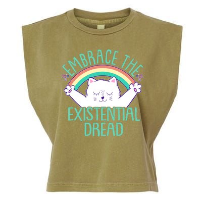 Funny Cat Embrace The Existential Dread Garment-Dyed Women's Muscle Tee