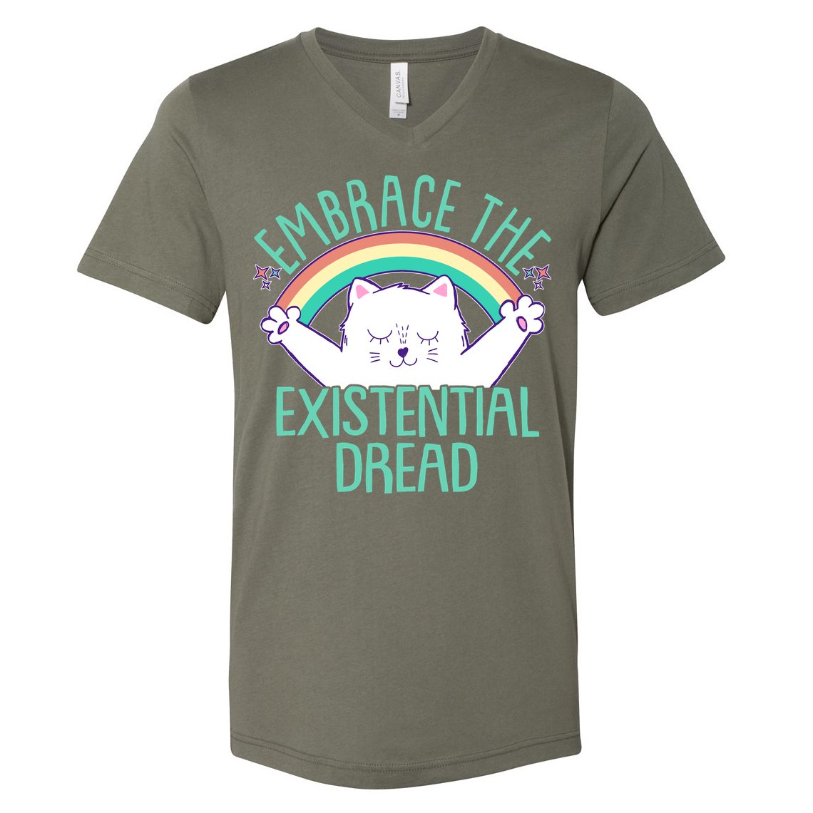 Funny Cat Embrace The Existential Dread V-Neck T-Shirt