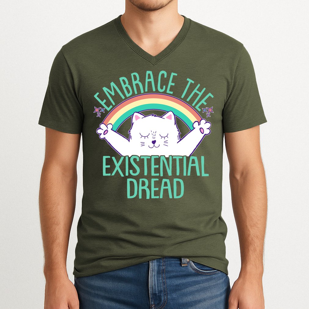 Funny Cat Embrace The Existential Dread V-Neck T-Shirt