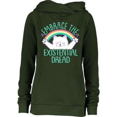 Funny Cat Embrace The Existential Dread Womens Funnel Neck Pullover Hood