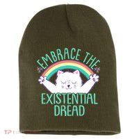 Funny Cat Embrace The Existential Dread Short Acrylic Beanie