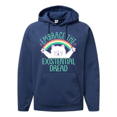 Funny Cat Embrace The Existential Dread Performance Fleece Hoodie