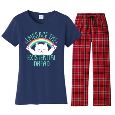 Funny Cat Embrace The Existential Dread Women's Flannel Pajama Set