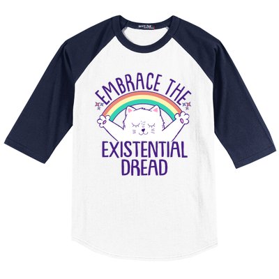 Funny Cat Embrace The Existential Dread Baseball Sleeve Shirt