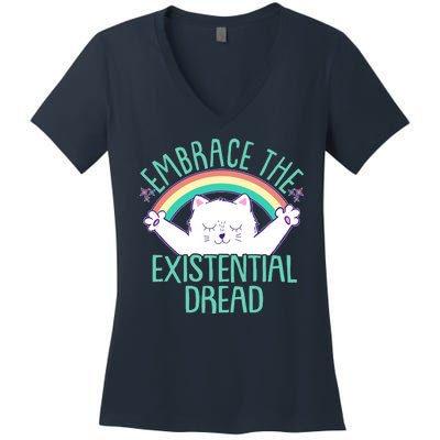 Funny Cat Embrace The Existential Dread Women's V-Neck T-Shirt