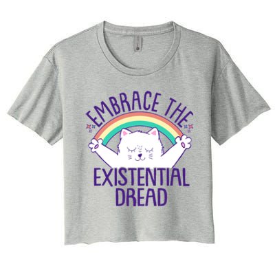 Funny Cat Embrace The Existential Dread Women's Crop Top Tee