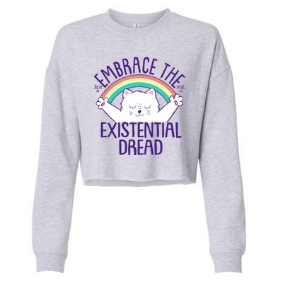 Funny Cat Embrace The Existential Dread Cropped Pullover Crew