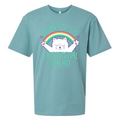 Funny Cat Embrace The Existential Dread Sueded Cloud Jersey T-Shirt