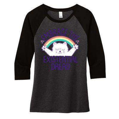 Funny Cat Embrace The Existential Dread Women's Tri-Blend 3/4-Sleeve Raglan Shirt