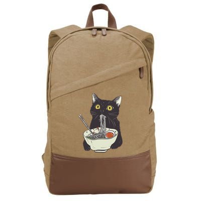 Funny Cat Eating Ramen Vintage Japanese Noodles Cotton Canvas Backpack