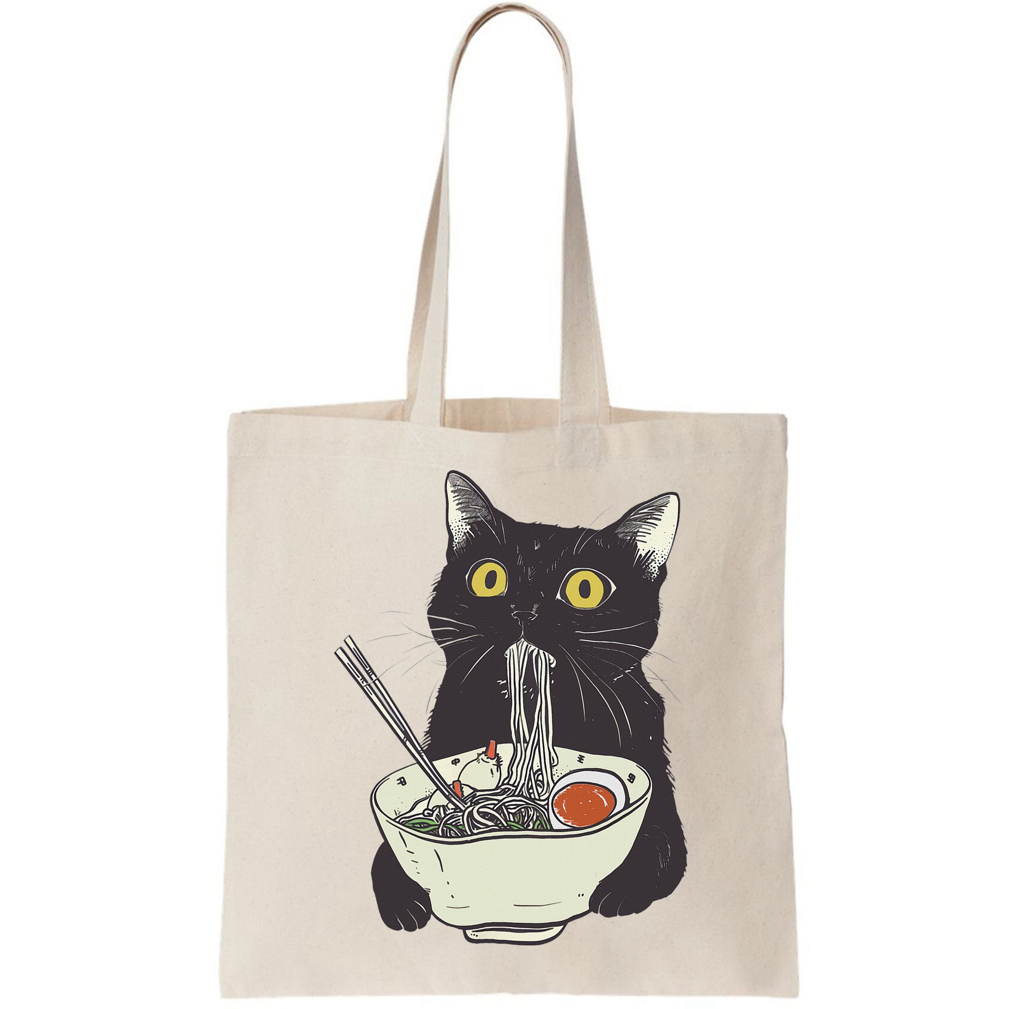 Funny Cat Eating Ramen Vintage Japanese Noodles Bag