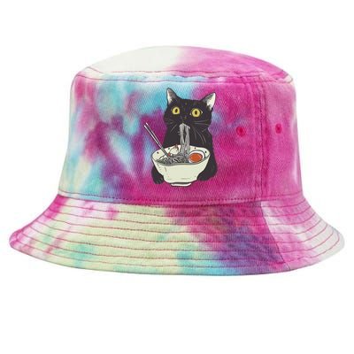 Funny Cat Eating Ramen Vintage Japanese Noodles Tie-Dyed Bucket Hat