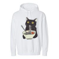 Funny Cat Eating Ramen Vintage Japanese Noodles Garment-Dyed Fleece Hoodie