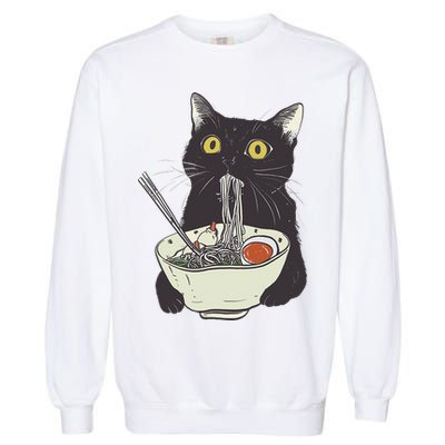 Funny Cat Eating Ramen Vintage Japanese Noodles Garment-Dyed Sweatshirt