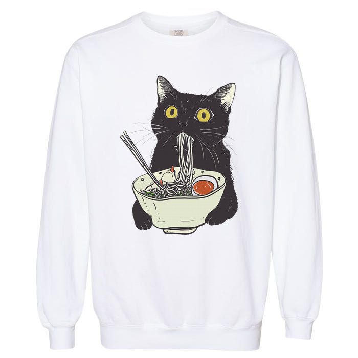 Funny Cat Eating Ramen Vintage Japanese Noodles Garment-Dyed Sweatshirt