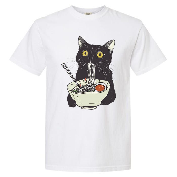 Funny Cat Eating Ramen Vintage Japanese Noodles Garment-Dyed Heavyweight T-Shirt