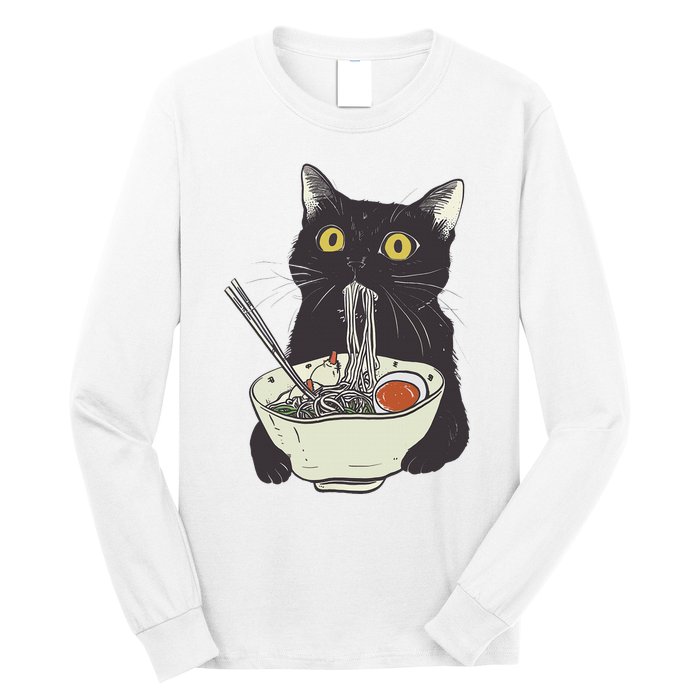 Funny Cat Eating Ramen Vintage Japanese Noodles Long Sleeve Shirt