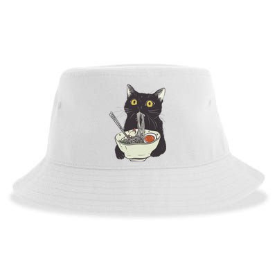 Funny Cat Eating Ramen Vintage Japanese Noodles Sustainable Bucket Hat