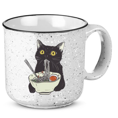 Funny Cat Eating Ramen Vintage Japanese Noodles 15oz Campfire Ceramic Mug
